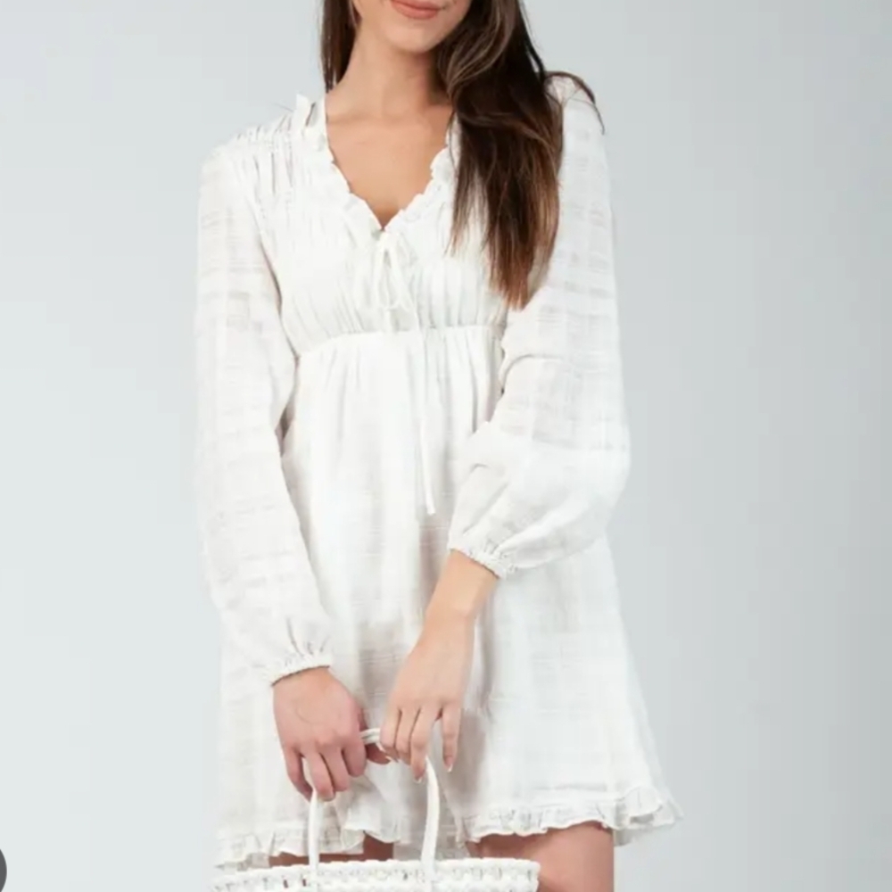 Speechless White Long Sleeve Sundress with V-Neck